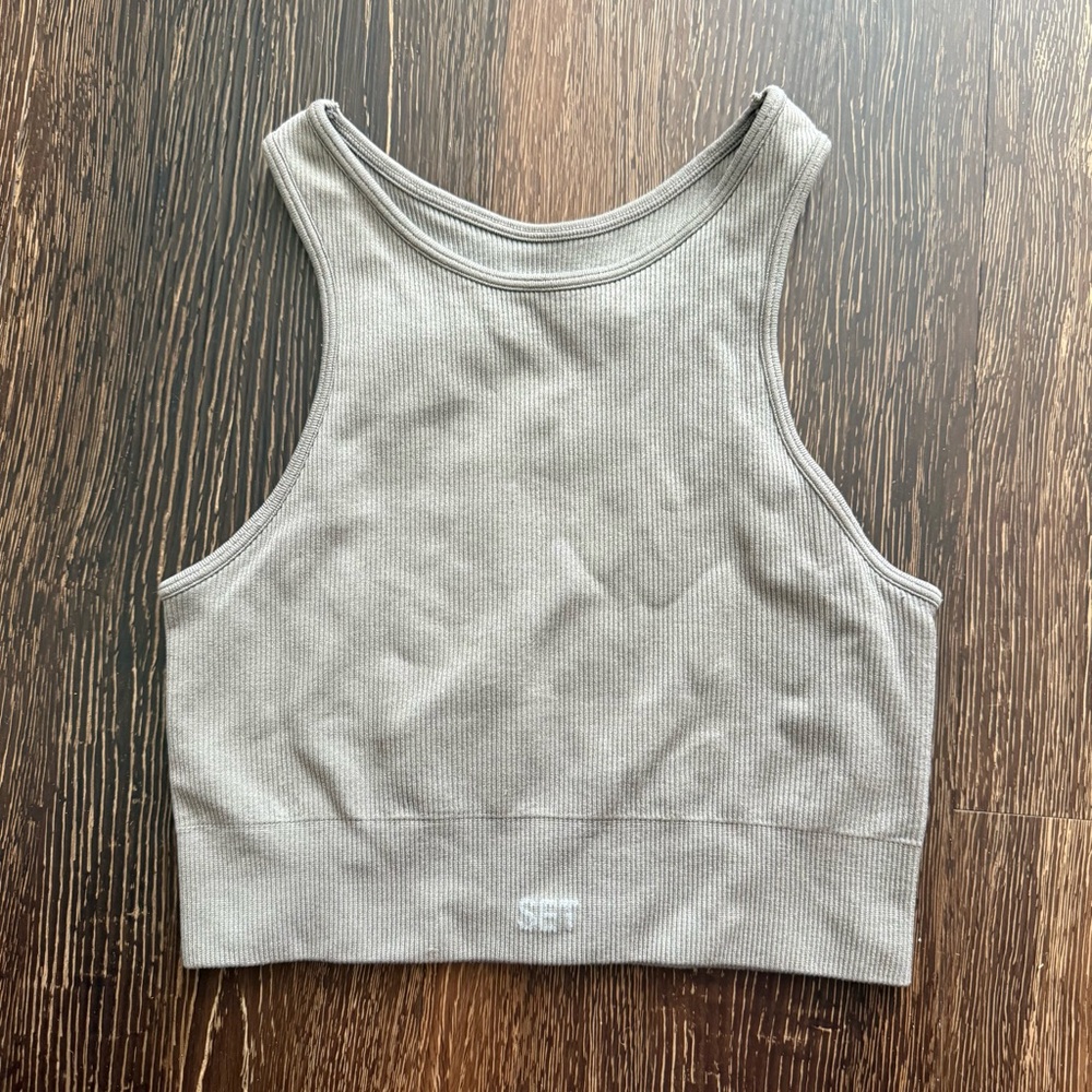 SET Active Taupe Ribbed Top XS/S